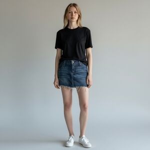 Refuge Blue Raw Edge Denim Skirt (9)